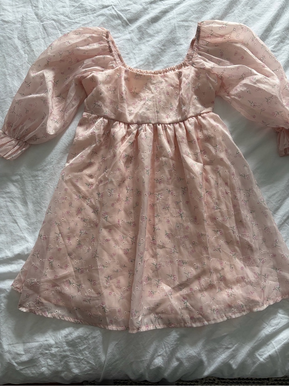 Thirty Thirty Pink Coquette Fairy Square-Neck Floral Babydoll Mini Dress Small - Picture 3 of 14
